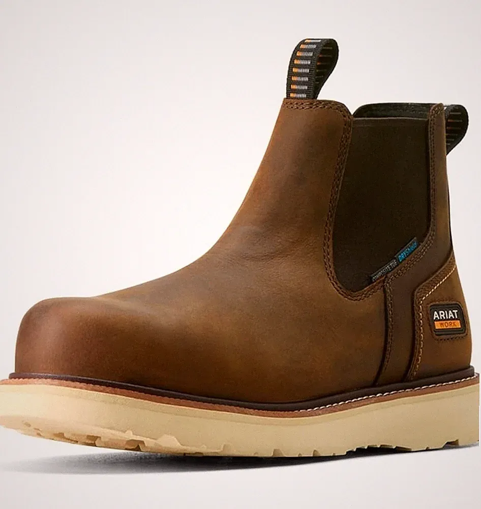 Ariat Work (Men's 10.5) Rebar Waterproof Wedge Chelsea Comp Toe Boots Brown