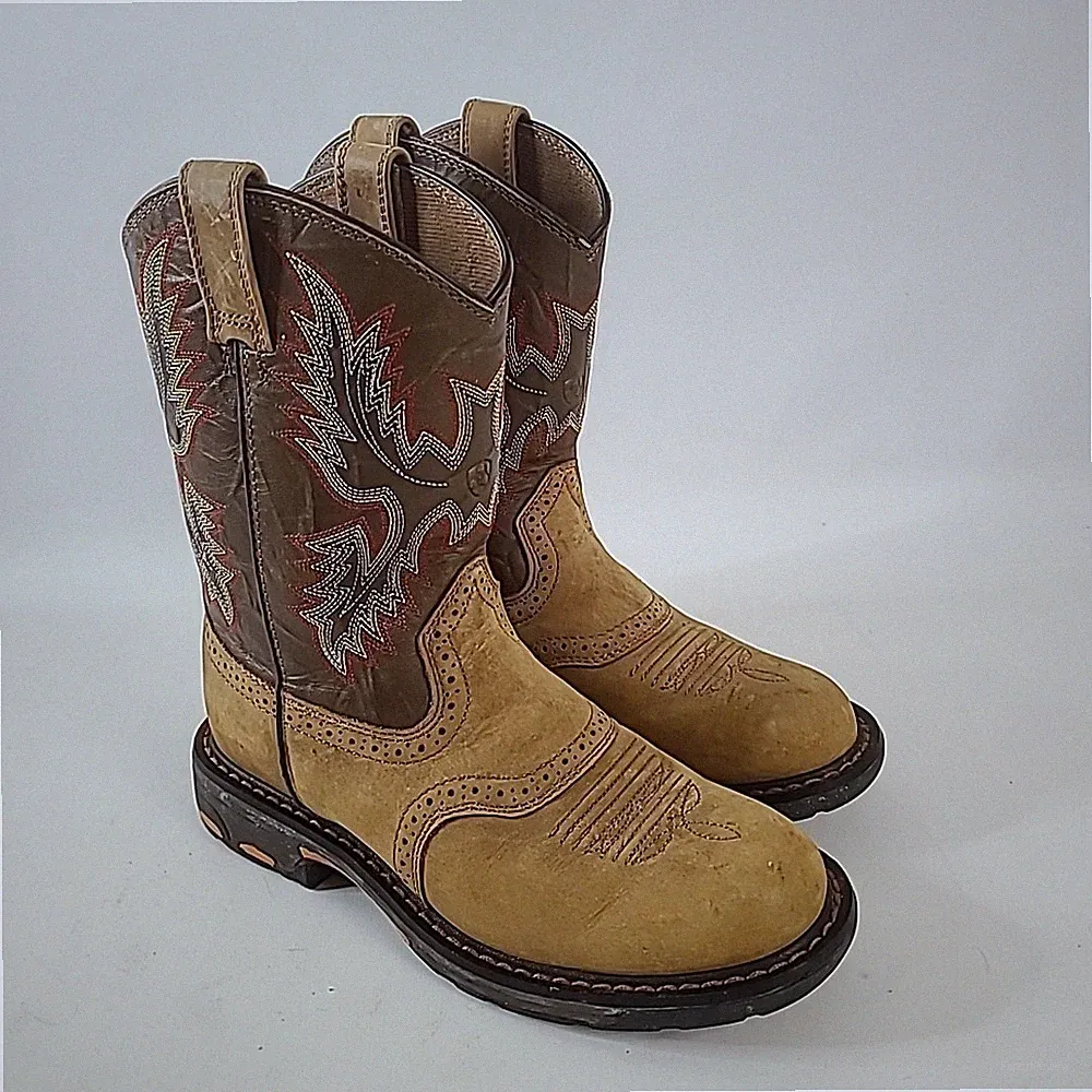 ARIAT Workhog Western Work Boots Youth Size 3.5 Round Toe Aged Bark 10007836