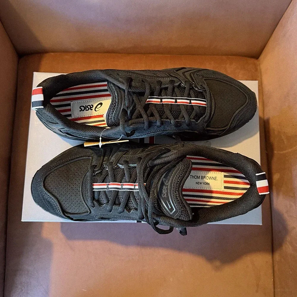 ASICS GEL-Kayano 14 Thom Browne Black Red White Striped Mesh Designer Sneakers
