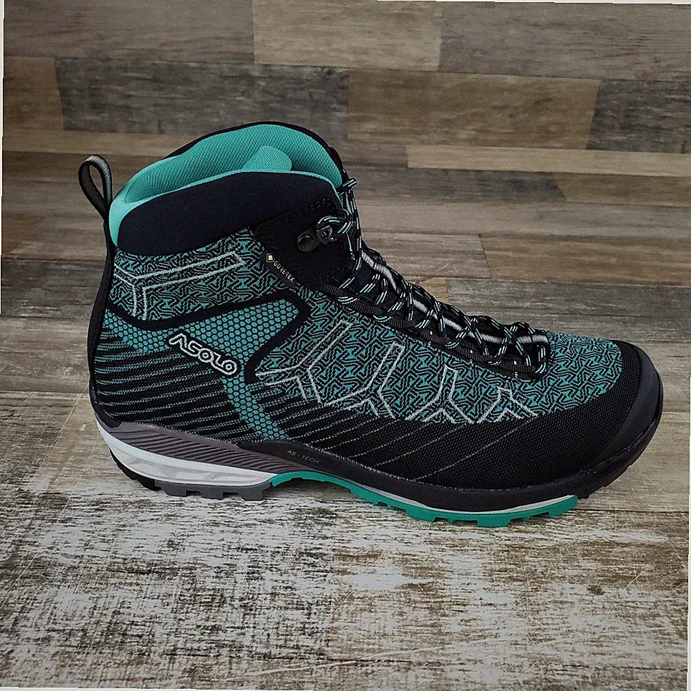 Asolo Falcon Evo Jacquard GV Womens Boots Size 7.5 Black Aqua Green Hiking Boots
