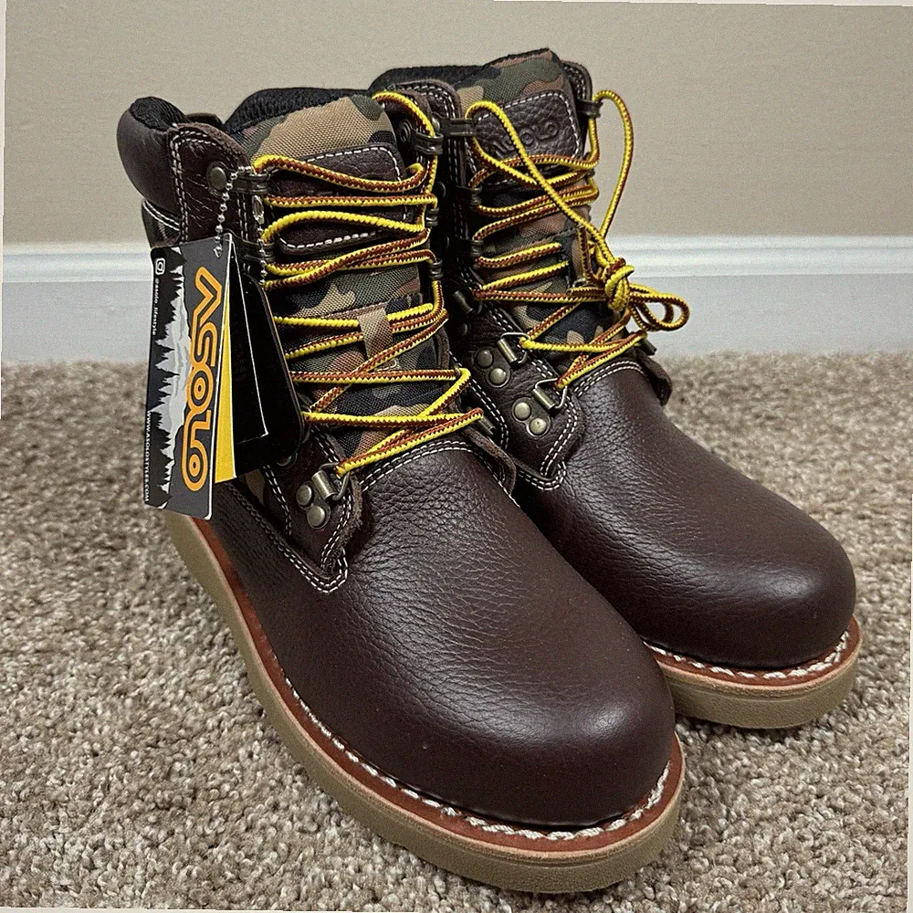 Asolo Hiking Boots Mens Size 8 Brown Camo Outdoor Leather Vibram Backpacking NEW