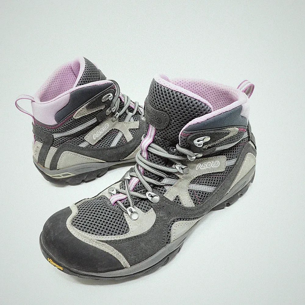 Asolo Womens Hiking Boots Mid Ankle Vibram Sole Gray Pink Trail Shoes Size 10