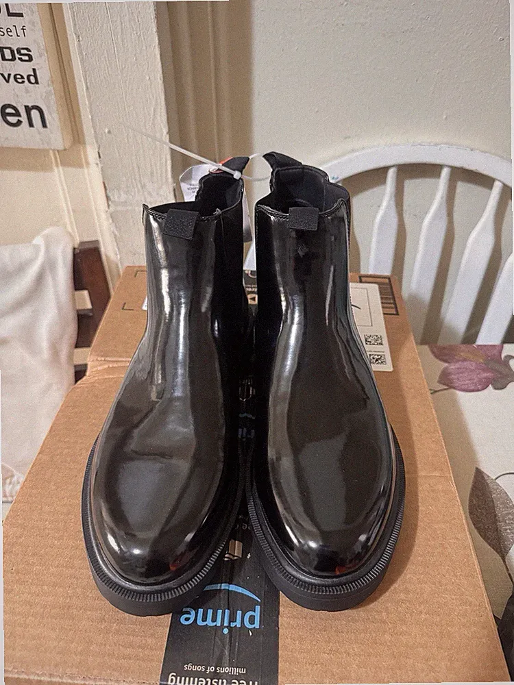 ASOS Men's Glossy Black Chelsea Ankle Boots Pull On US 13 UK 12 EU 47