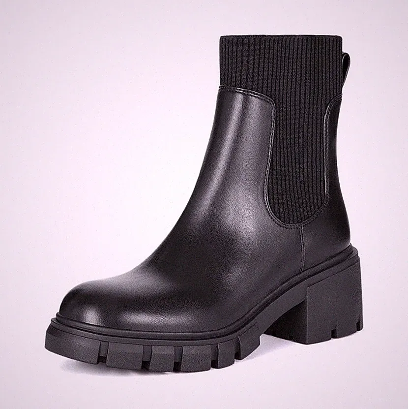 Athlefit Chelsea Ankle Boots Faux Leather Pull On Black Women Size 8