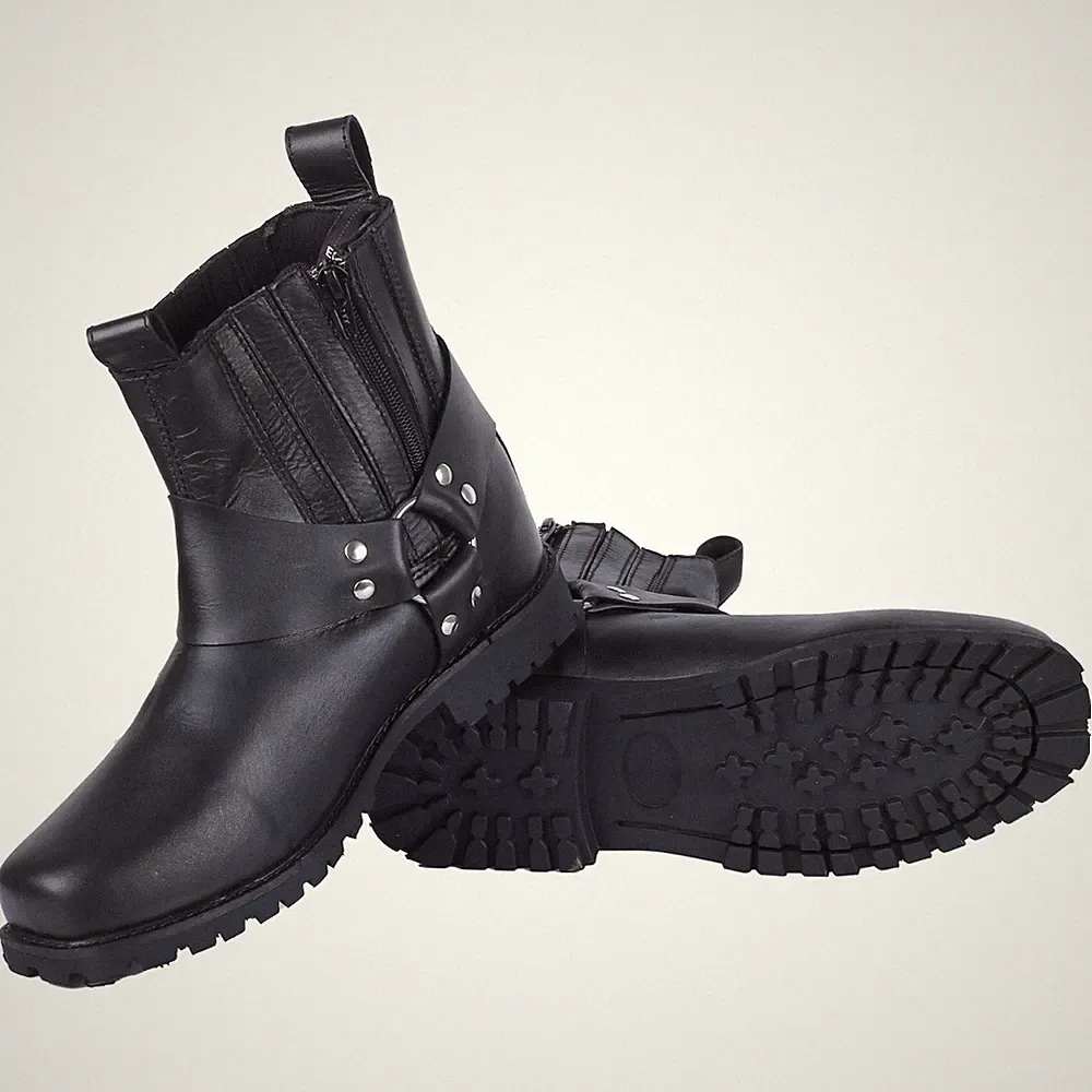 Australian Bikers Mens Motorcycle Cruiser Short Rebel Harness Leather Biker Boot