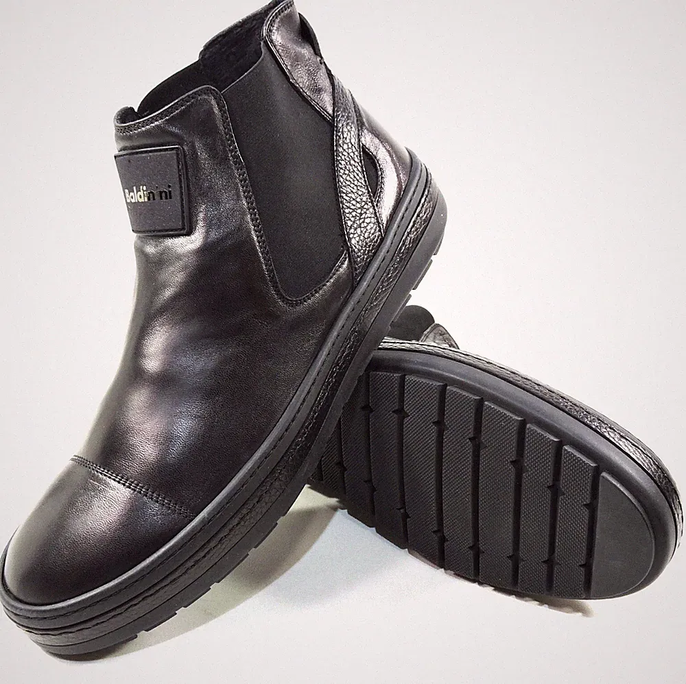BALDININI 🇮🇹 MEN'S BLACK SOFT LEATHER COMFORT CHELSEA FLAT BOOTIE