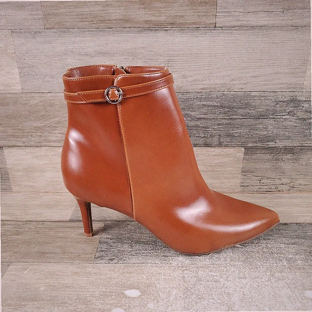 Bandolino Galayn 3 Womens Bootie Boots Sz 11 M Cognac Pointed Toe Stiletto Heel