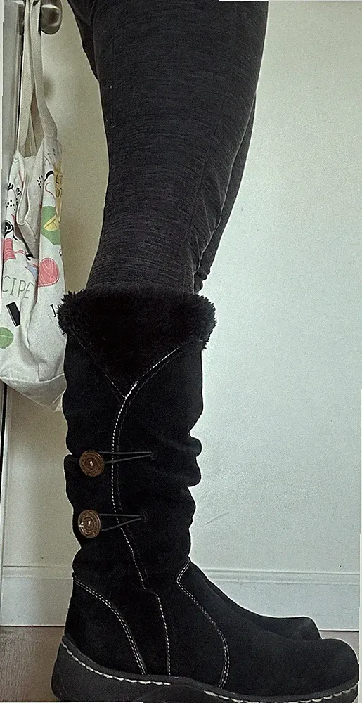 Baretraps Esha Black Leather Faux Fur Lined Mid-Calf Boots Women's Size 7.5