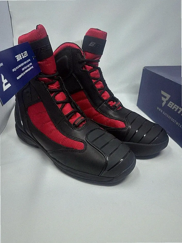 Bates SP500 Beltline Performance Men's Motorcycle Boots Black/Red, Size 8,5