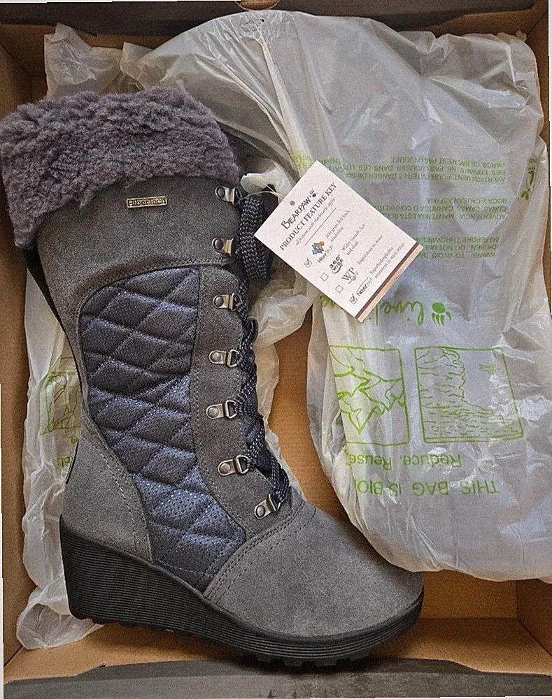 BEARPAW Destiny Sherpa/Suede/Quilted Winter Waterproof Tall Platform Wedge Boot