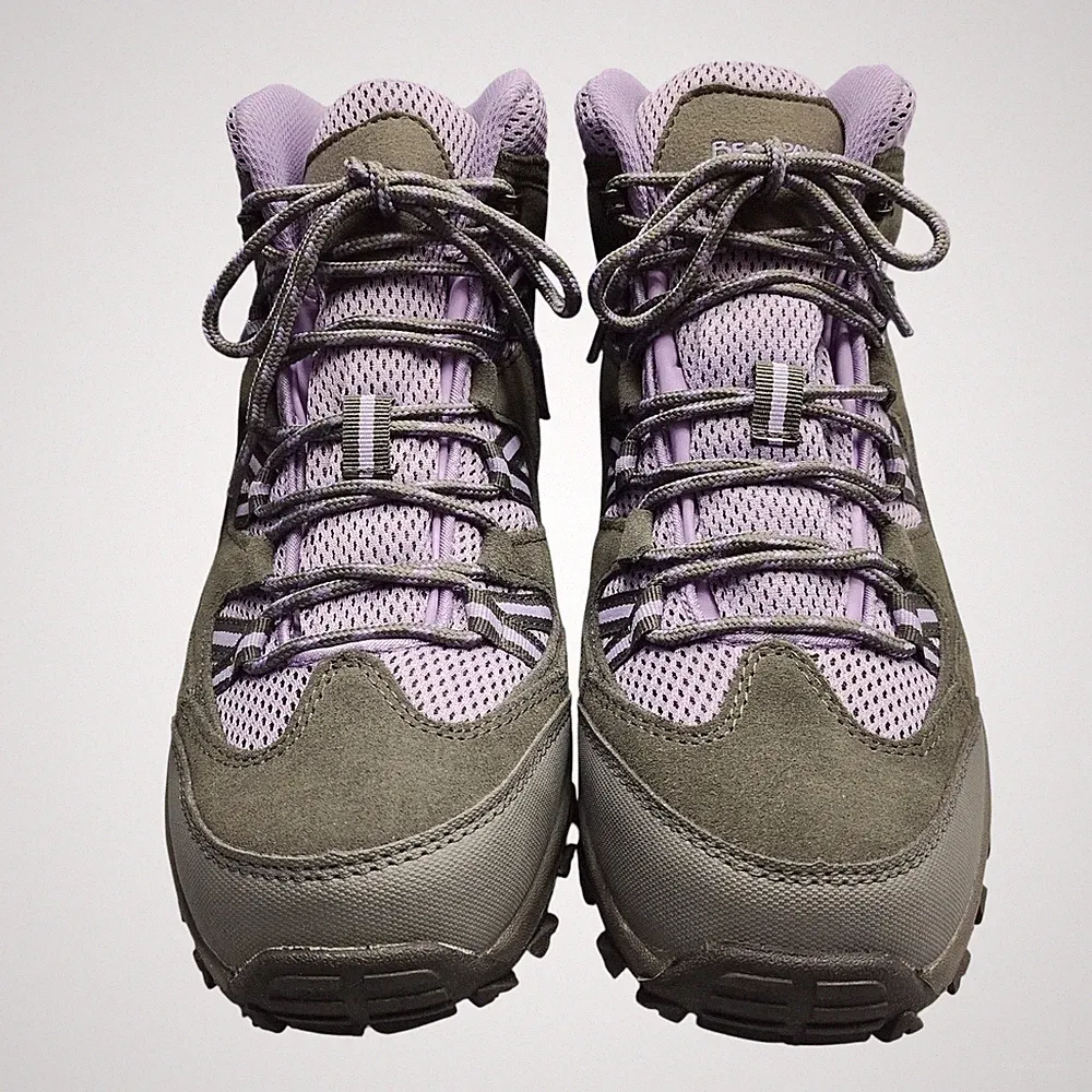 Bearpaw Tallac Hiking Boots Womens 10 Black Purple Cow Suede Waterproof Lace Up