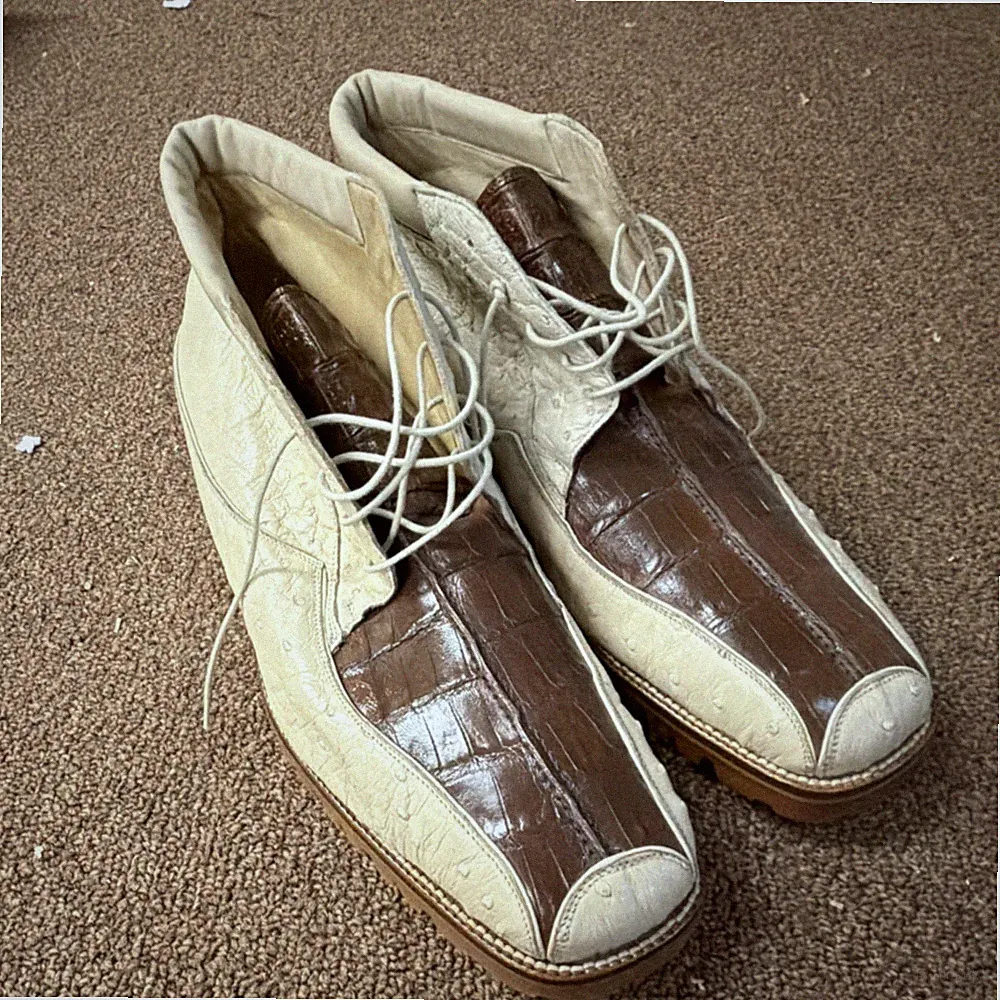 Belvedere Chukka Boots Brown Beige Leather Crocodile Print Lace-Up Square Toe
