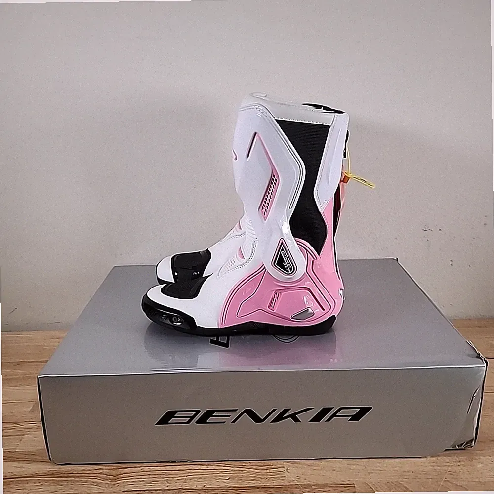Benkia Motorcycle Riding Boots HDF-SH-W208 Ivory Sakura Pink Size 37