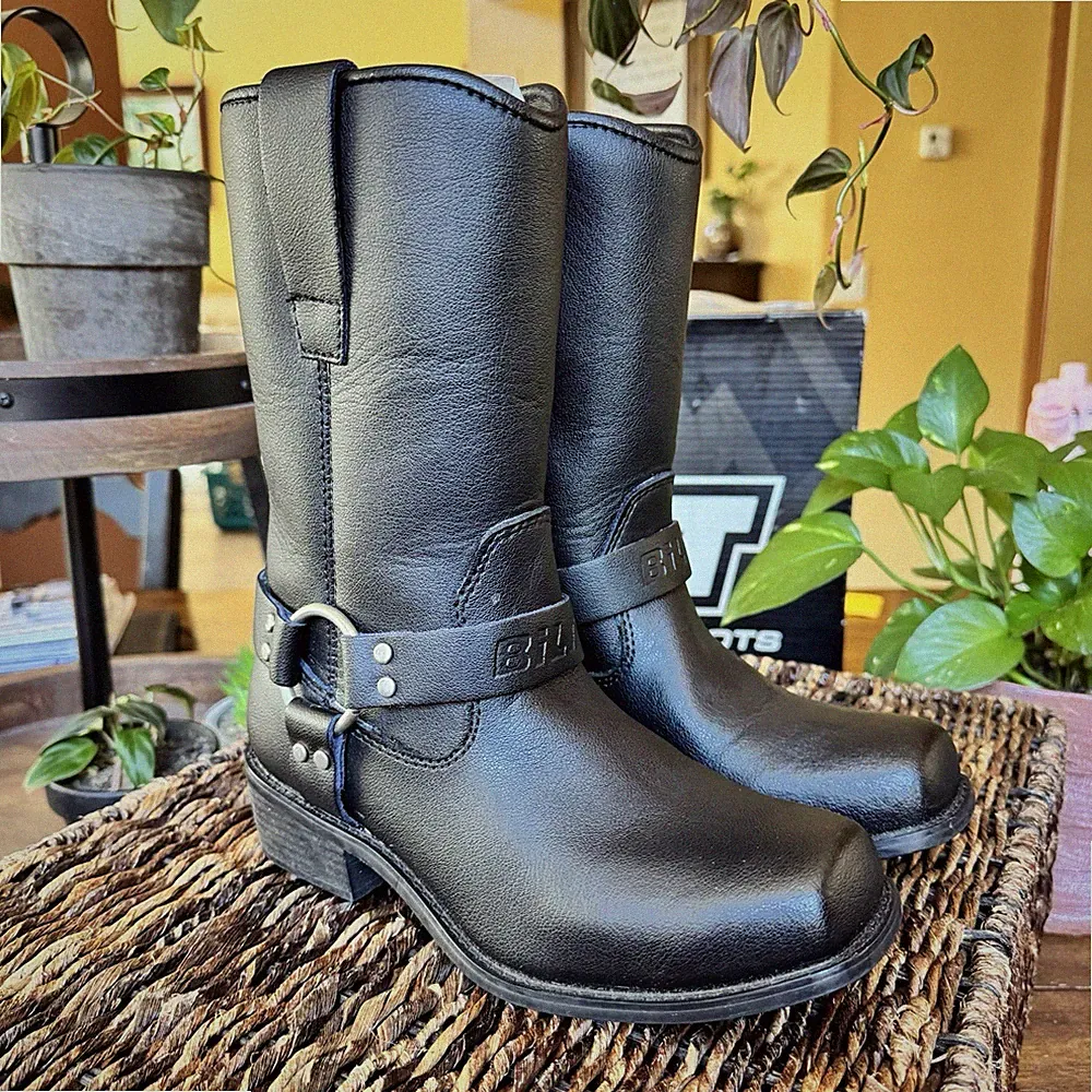 Bilt Cruiser Leather Slip-On Motorcycle Riding Boots Black Mid-Calf M 5 W 6.5