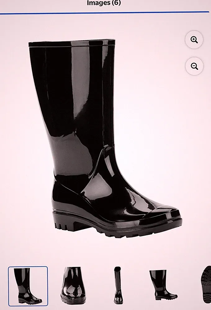 Black Glossy Waterproof Rubber Rain Boots