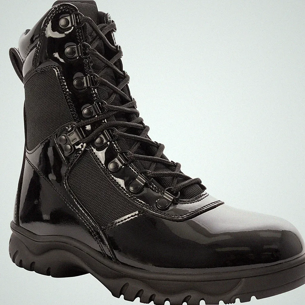 Black High Gloss Forced Entry Boots Tactical Slip-Resistant Side Zipper Boot 8"