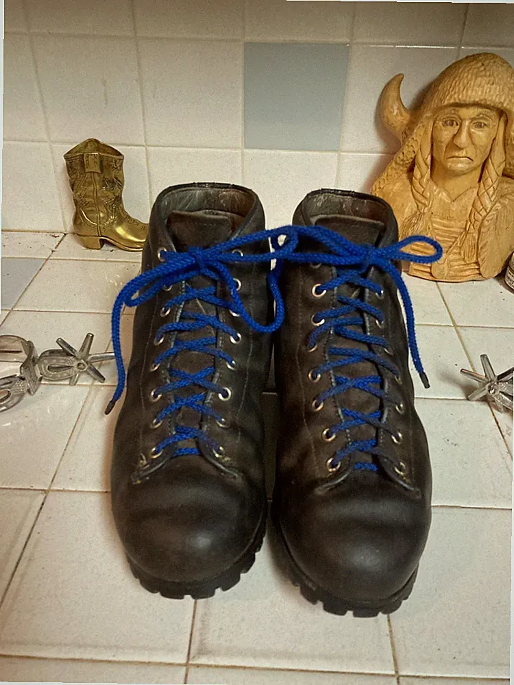 BLACK LEATHER LACE UP ENGINEER BOSS MOUNTAINEER BOOTS 6 M MADE IN ITALY VINTAGE