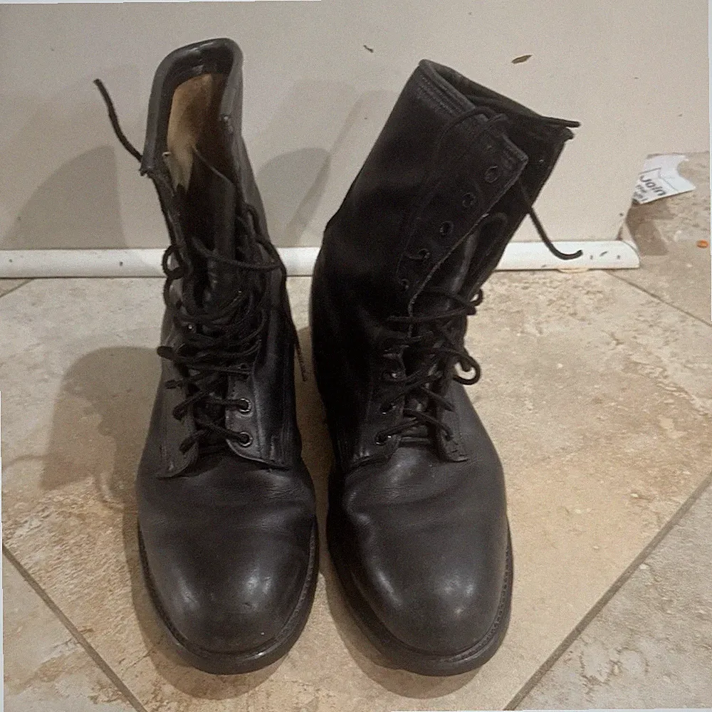 Black Leather Military Combat Boots ANSI Z41.1-1983 Original