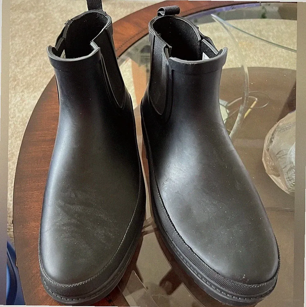 Black Leather Rain Boots