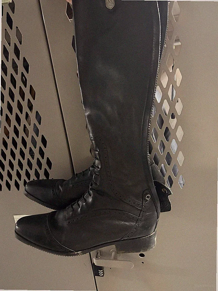 Black Leather Tall Riding Boots- Side Zipper+Lace Detailing (MOUNTAIN HORSE)