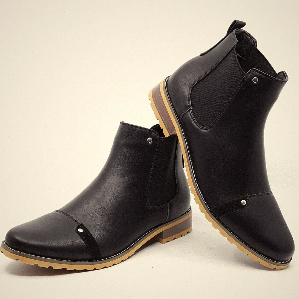 Black Men's Pull on Formal Dress Casual Chelsea Ankle Boots