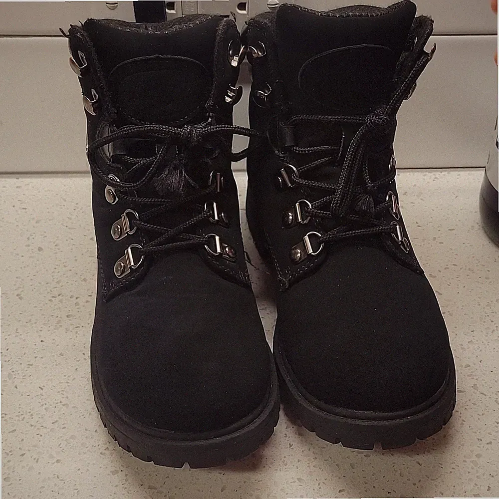 Black Nubuck Ankle Combat Boots for Men Lace Up Rubber Sole Work Boot