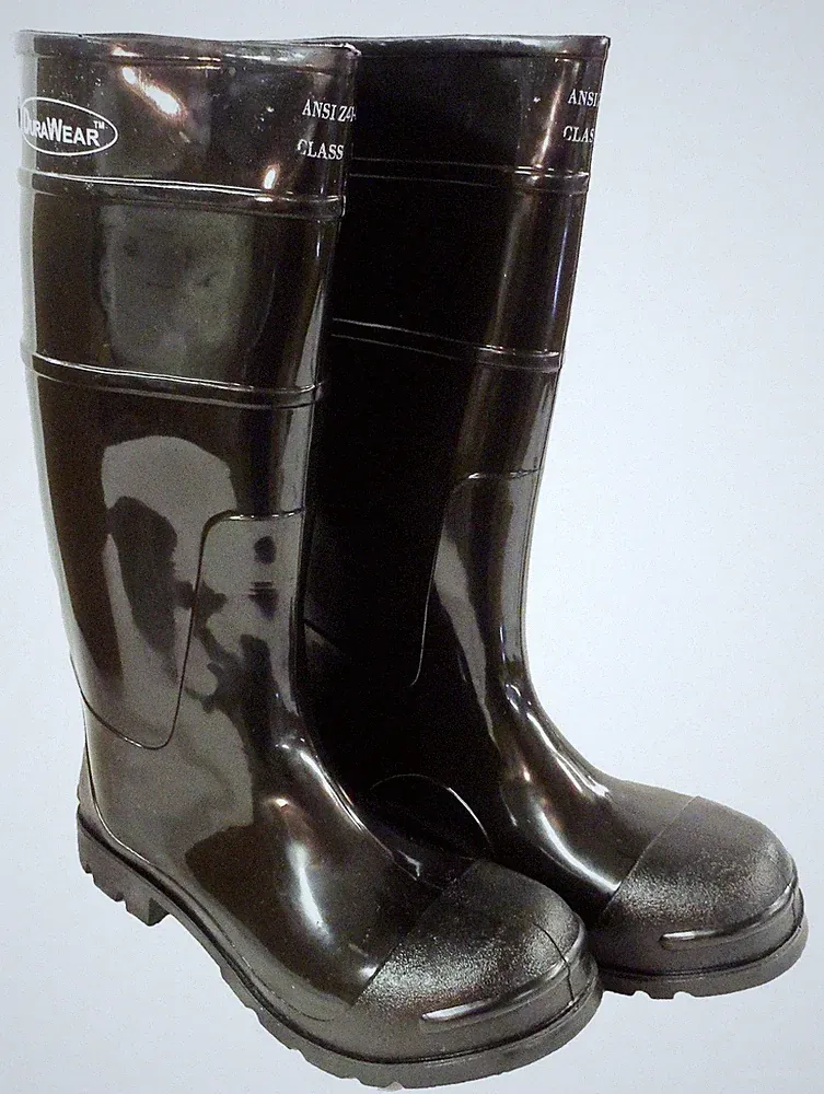 BLACK PVC Rubber Construction Fishing Hunting Waterproof PLAIN TOE WORK BOOTS