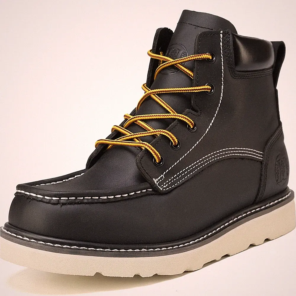 Black Soft Moc Toe Mens Work Boots Non-Slip Water Resistant 304