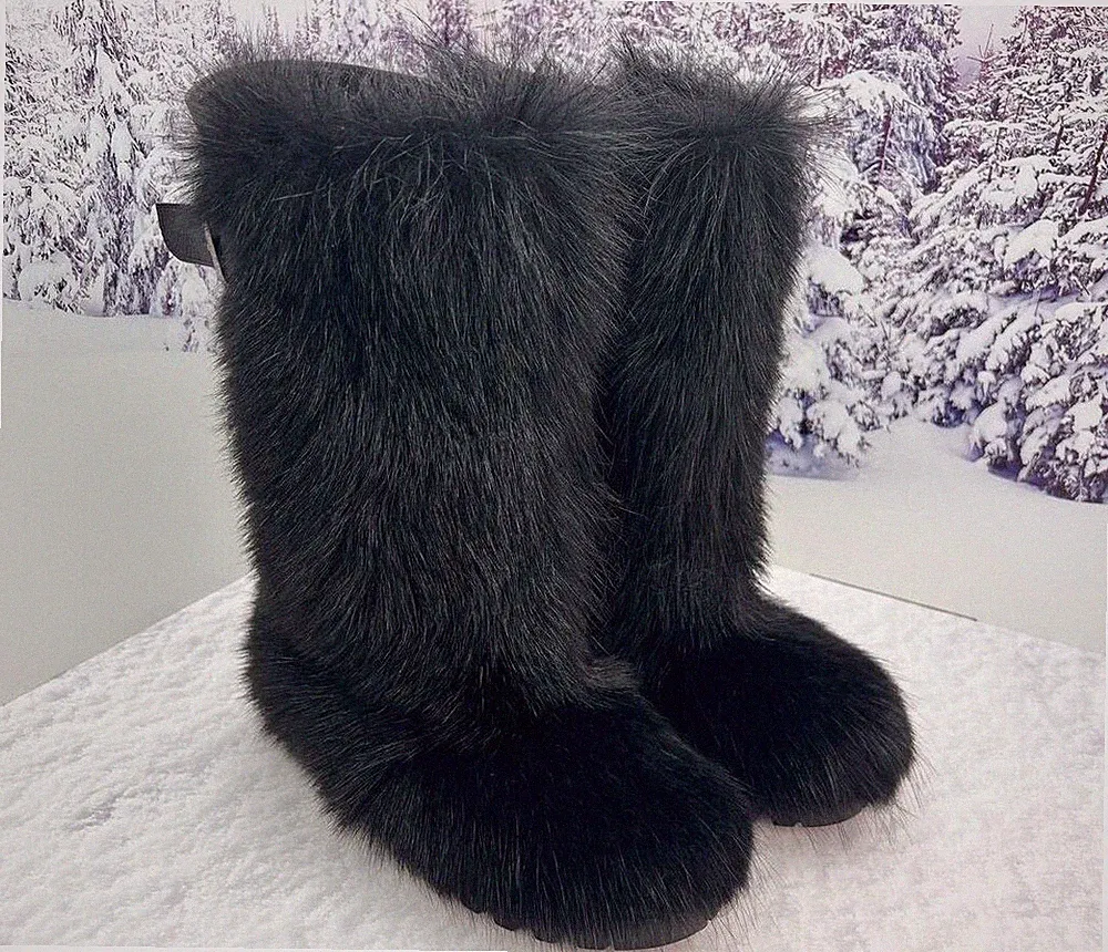 Black winter snow boots for men goat fur Viking boots Mens Big Sizes Hunting