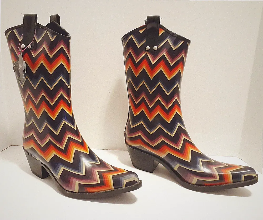 Blazin Roxx Cowboy Rain Boots Womens 58102 Chevron Kale Snip Toe Multicolor 10