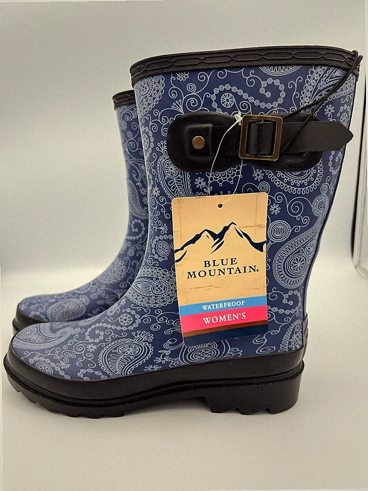Blue Mountain Rain Boots Size 6 Paisley Print Brand New