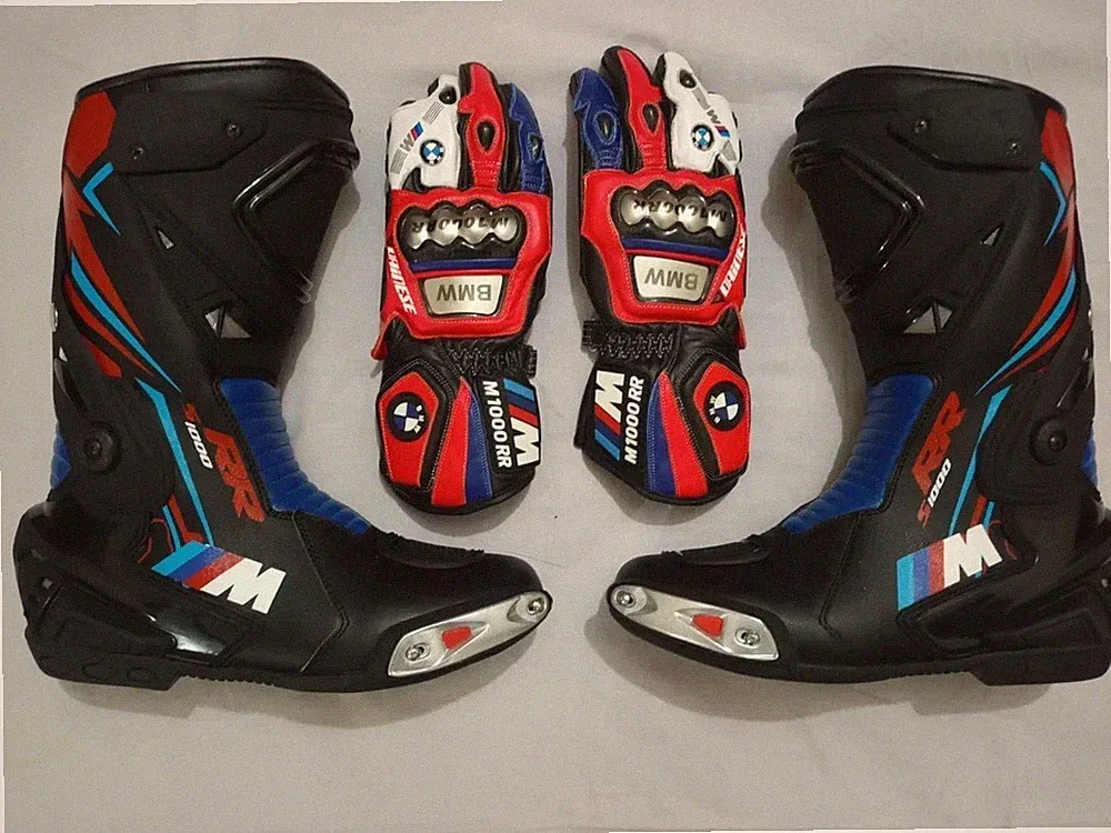 BMW Motorbike Motorcycle Cowhide Leather Racing Boots and Gloves