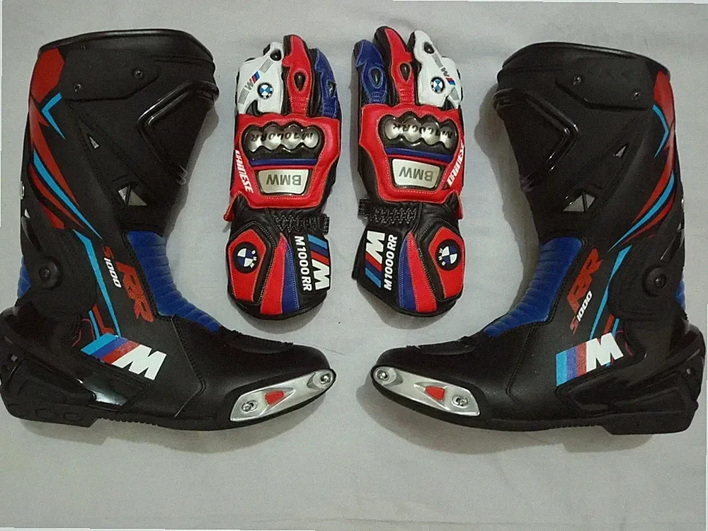BMW Motorcycle Racing Boots & Gloves | Cowhide Leather Motorbike Riding Gear