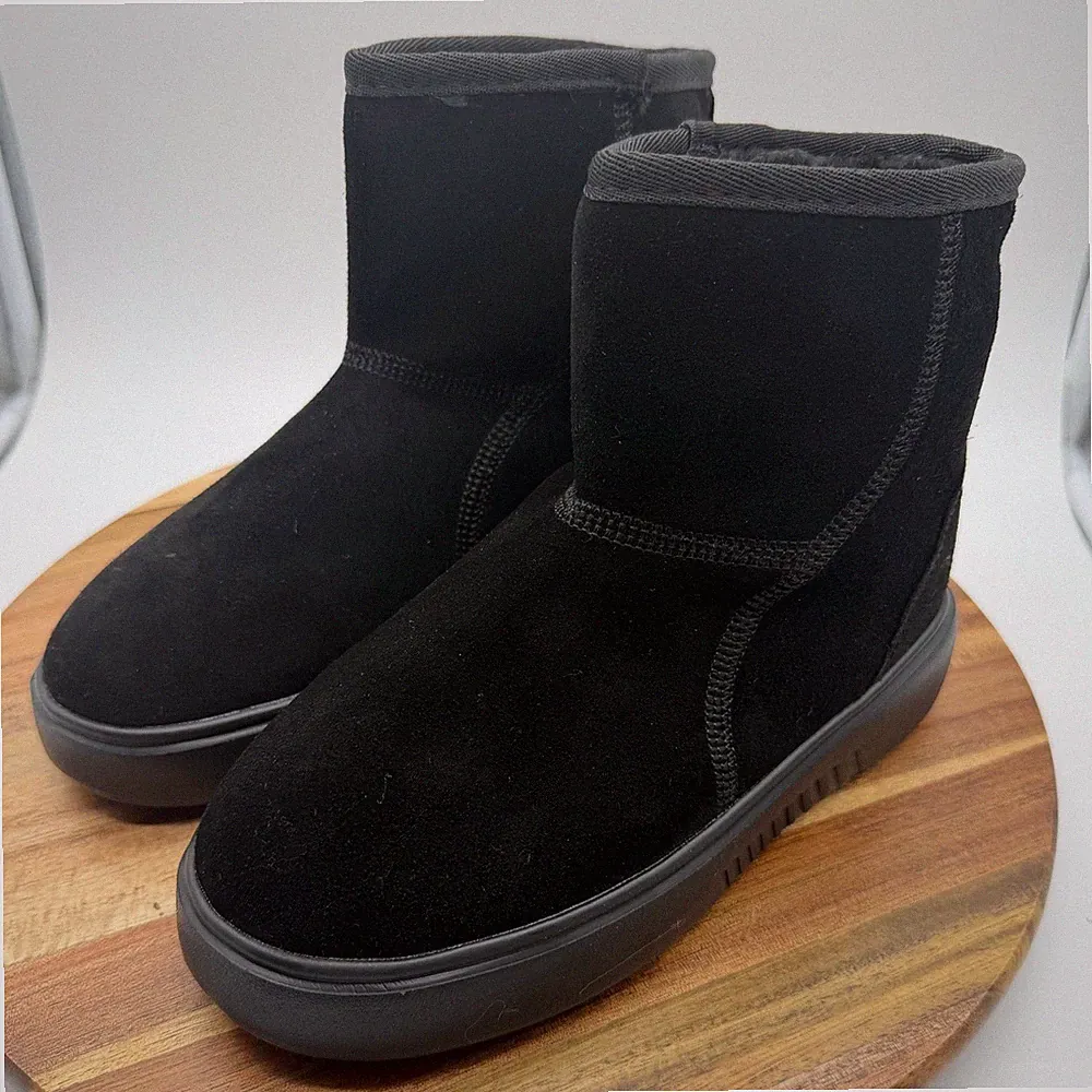 BNQ Kid's Size 2 1/2 Winter Snow Boots Black Waterproof Faux Fur Lined 0497