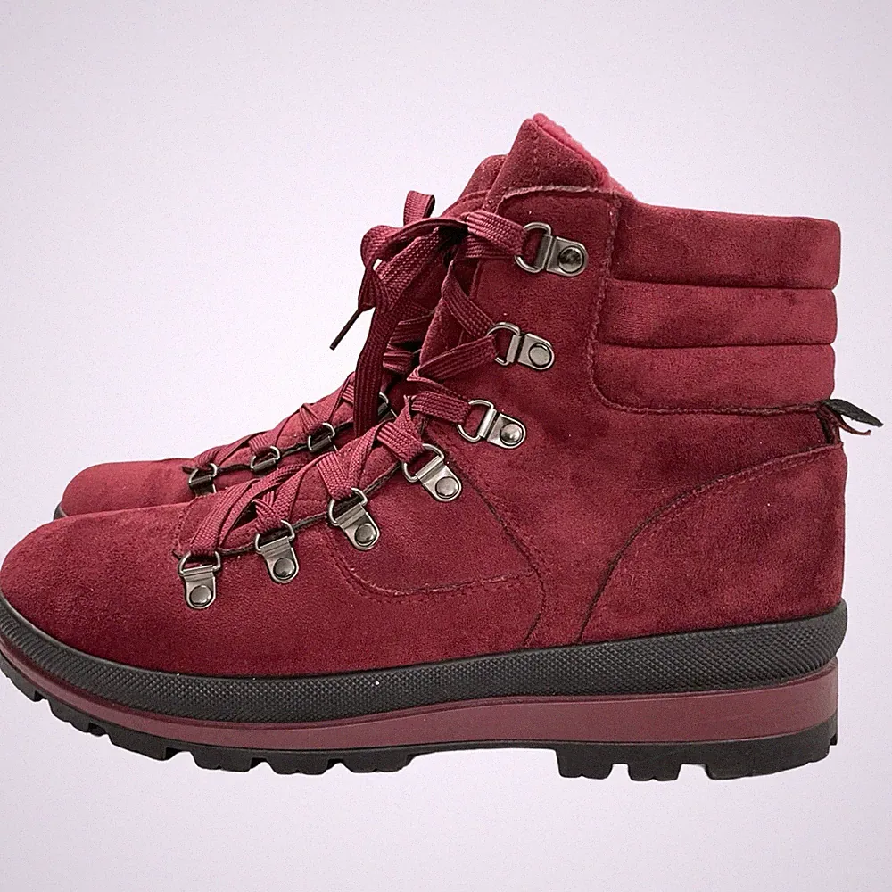 Boots Hiking Red Canvas & PVC Soft Uppers Ridged Soles Women's Size 10 EU 41