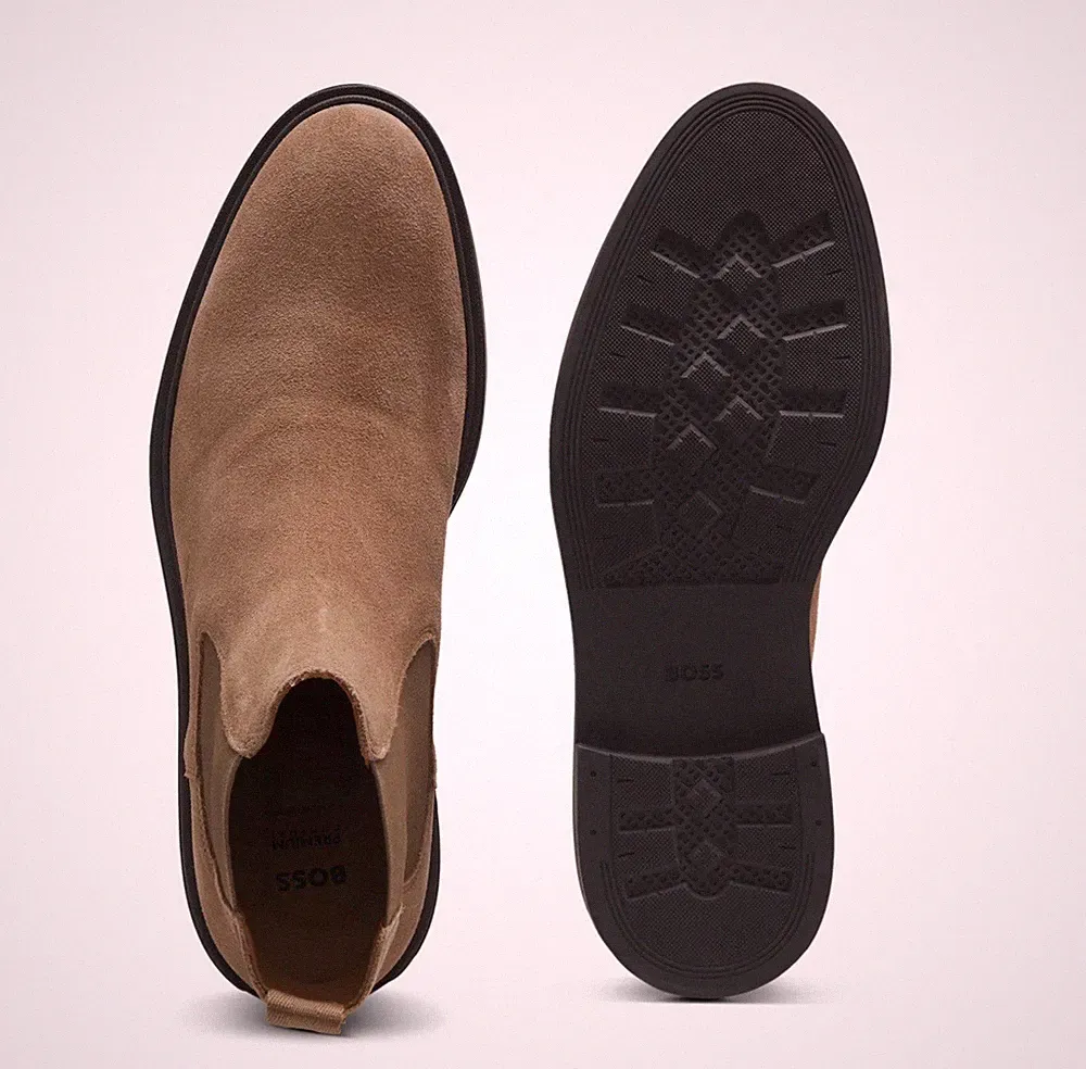 BOSS Calev Chelsea Boots Men's Beige Suede US 8 (UK 7 EU 41) MSRP $230