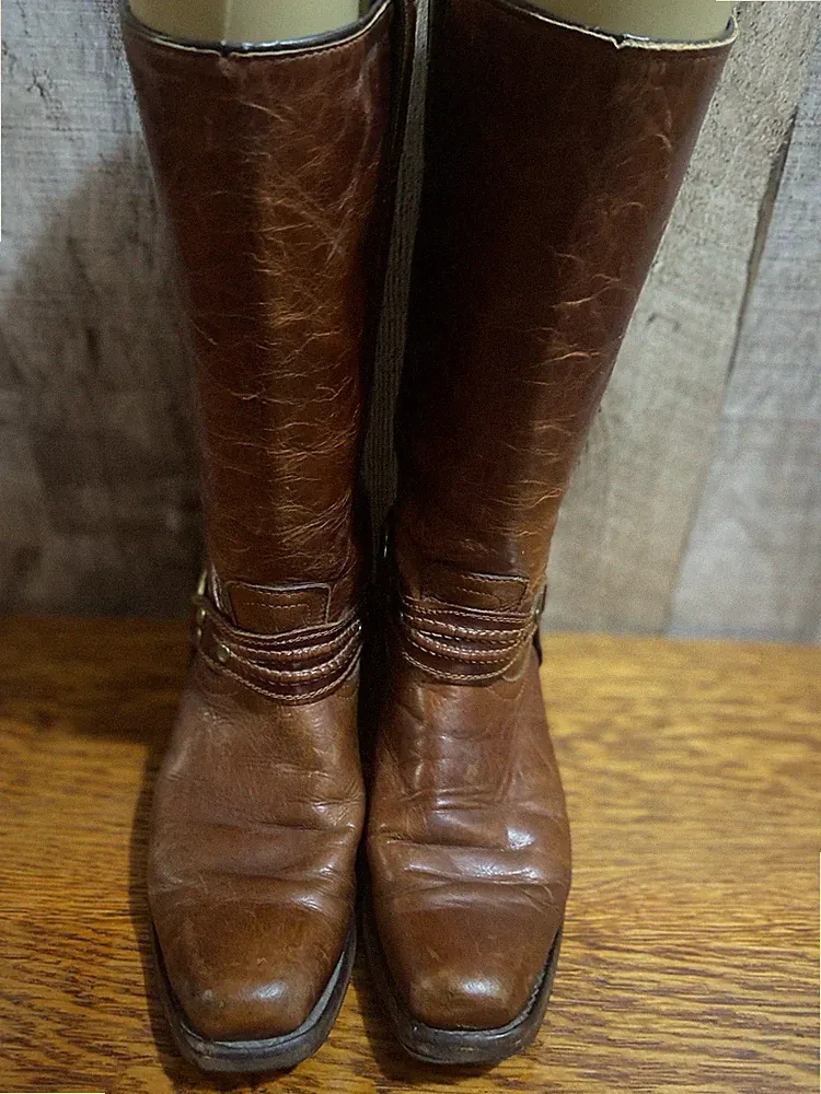 Boulet Women’s Brown Leather Harness Motorcycle Boots Square Toe Western 6.5 C