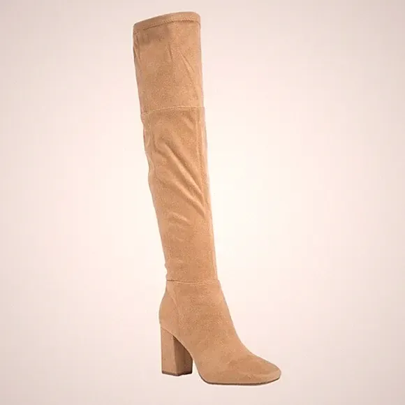 BP Cali Vegan Suede Boots In Taupe Women's Size 9.5 Stretch Over The Knee