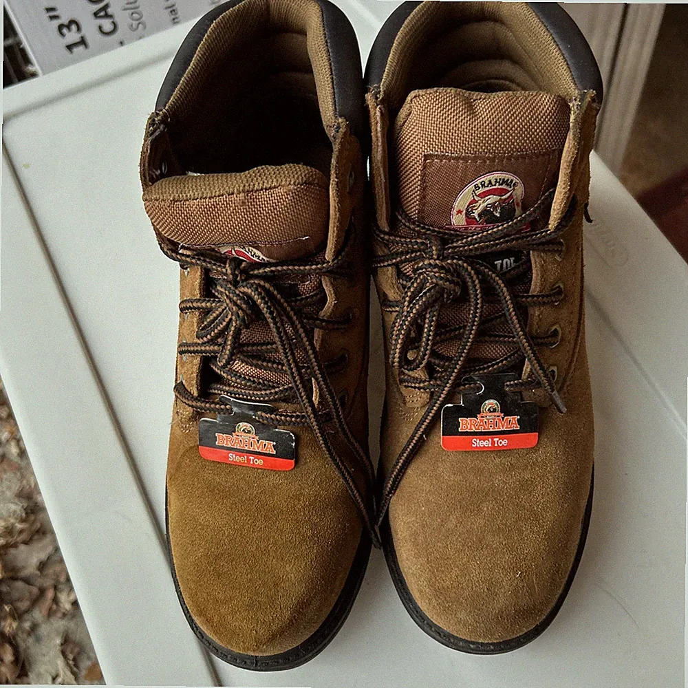Brahma Brown Leather Steel Toe Waterproof Work Boots New in Men's Size 7.5 Stain