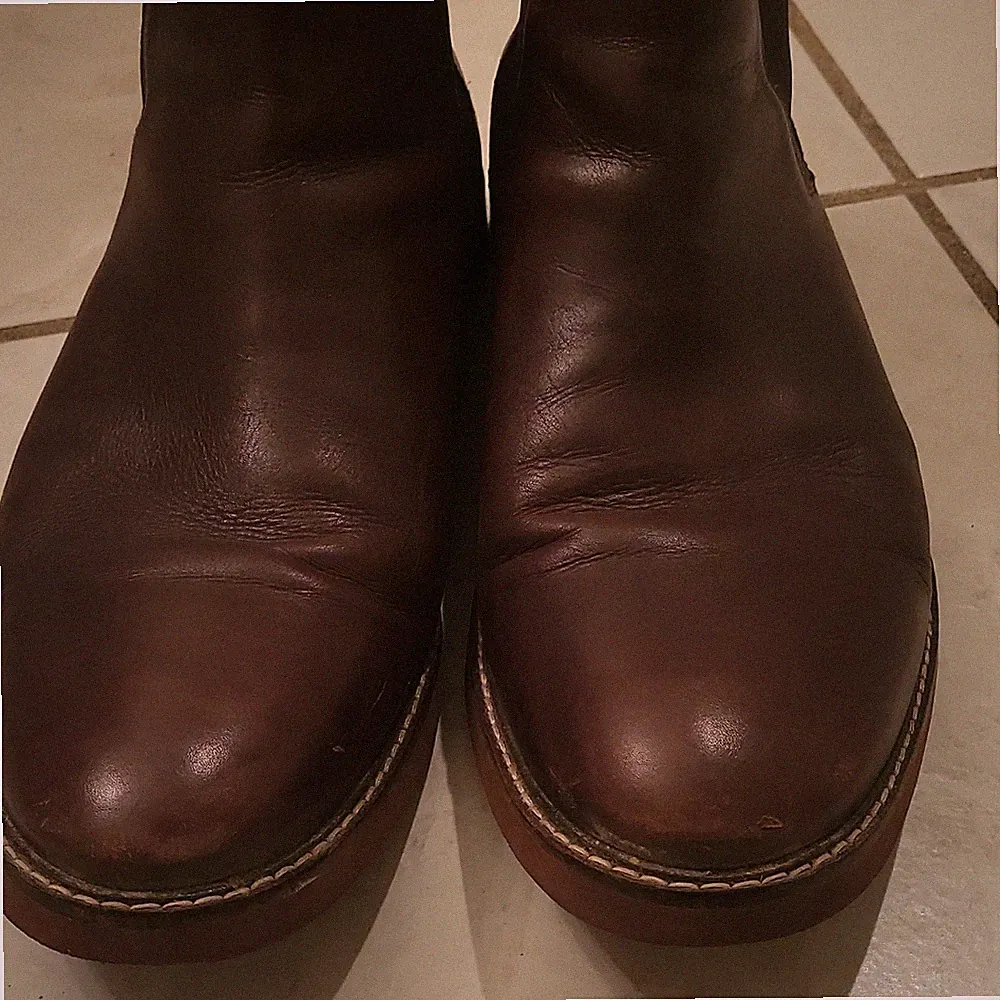 Brown Leather Chelsea Boots Pull On Round Toe Ankle Men's Solid