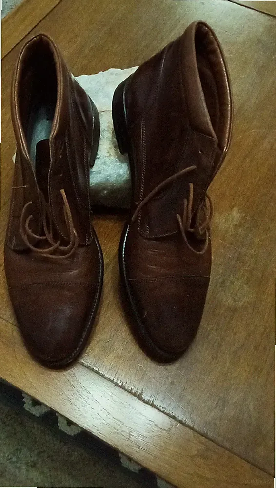 Brown Leather Men's Chukka Lace-Up Ankle Boots Round Toe Solid Pattern Durable