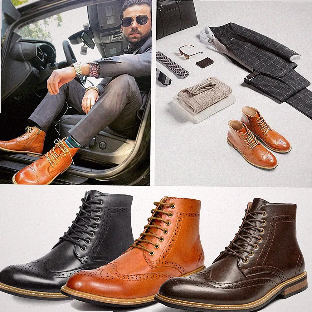 Bruno Marc Dress Boots with Wingtip Toe and Motorcycle Dress Shoe 6.5-15