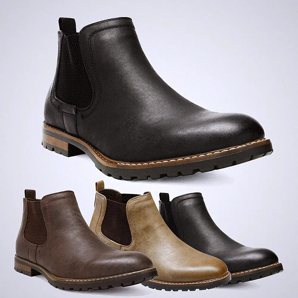 Bruno Marc Men's Chelsea Boots Ankle Boots Combat Boots Leather Slip-On Shoes