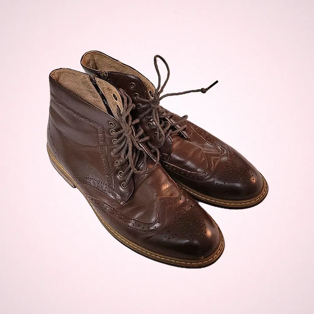 Bruno Marc New York Leather Brown Wingtip Motorcycle Boots Men's 9