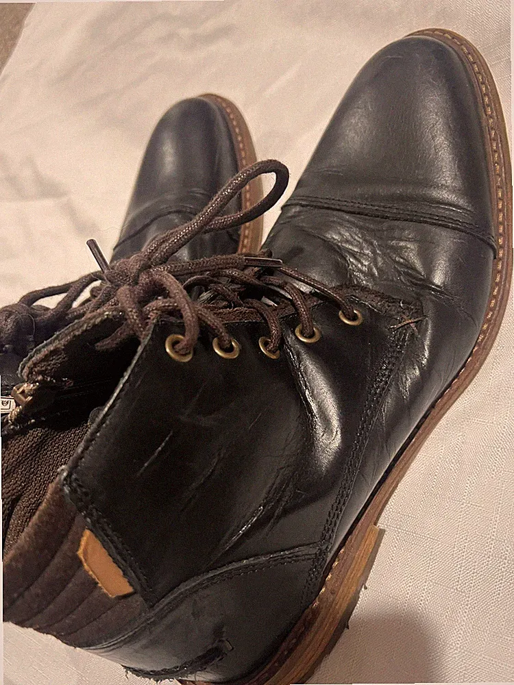 Bull Boxer Mens Holten Black Leather Chukka Boots Lace Up and Zip Up Sz 19 shoe