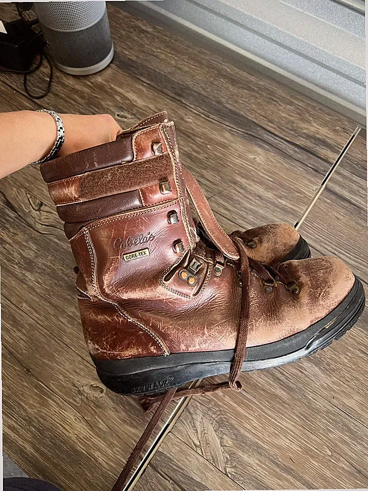 cabalas Skywalk Trekking Boots Mens 12 Brown Leather Hiking Mountaineering Italy