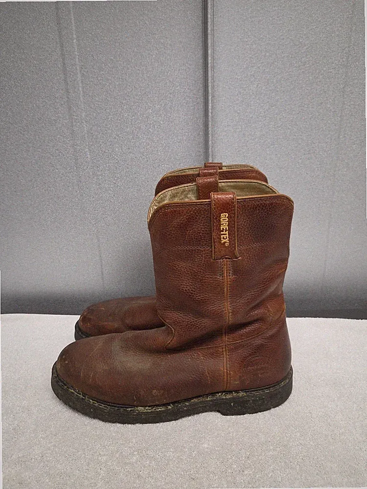 Cabela's Goretex Thinsulate Brown Leather Hiking Boots 13EE SLIP ON Steel Toe