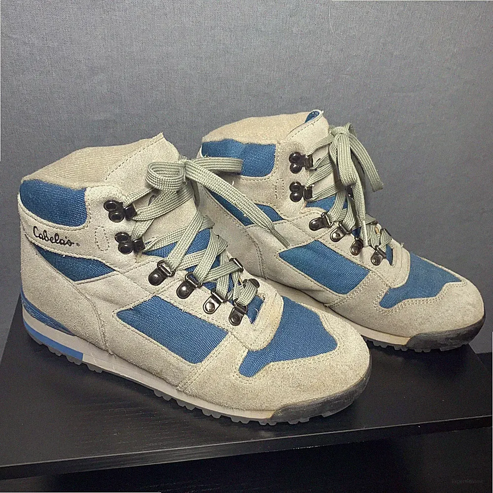 Cabela's Hiking Boots Mens Size 9D Gray Blue Suede Nylon Lug Sole Trail Outdoor