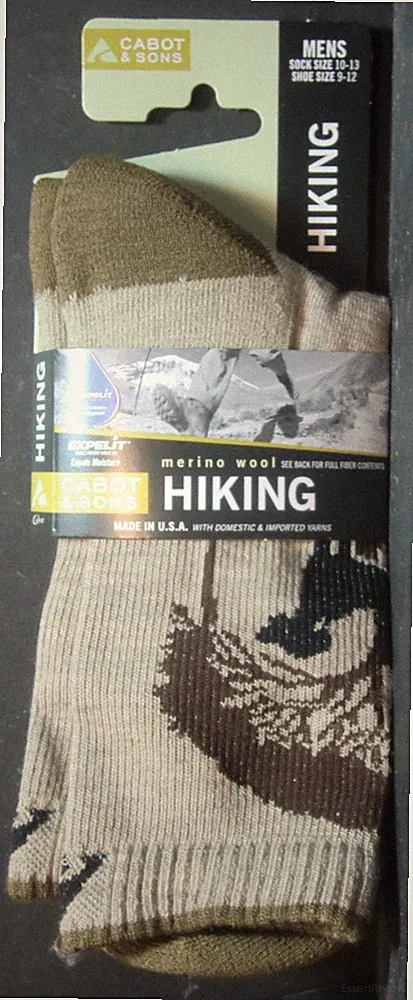 Cabot & Sons Men's Hiking Socks Merino Wool Size 10-13 (Shoe Size 9-12)