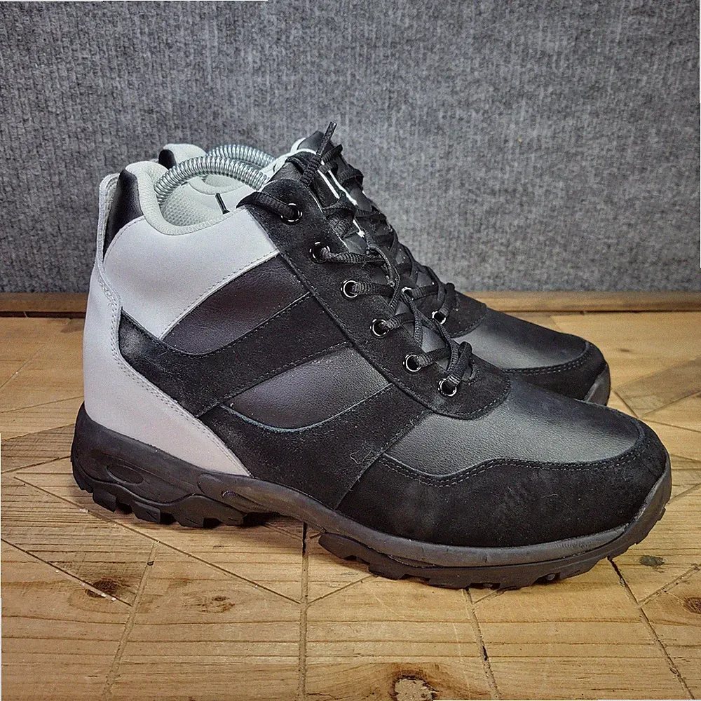 Calto Mens 12 Elevated Hiking Boots Black White Suede Trail Comfort Shoes